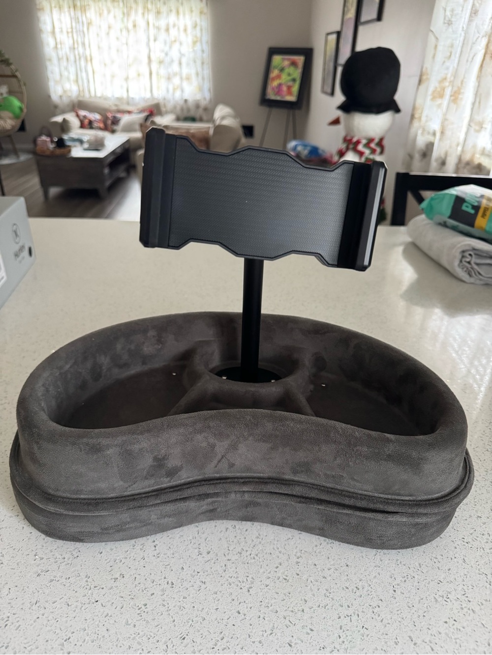 Adjustable Black Tablet Stand with Gray Plush Lap Cushion/snack holder